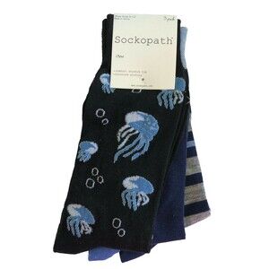 Sockopath Jelly Fish Striped Socks Mens 3 Pairs Sock Size 10-13 Shoe sizes 8-12